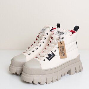 Palladium Revolt Boot Overcush Chunky Platform Combat Quilted Almond Milk Cream